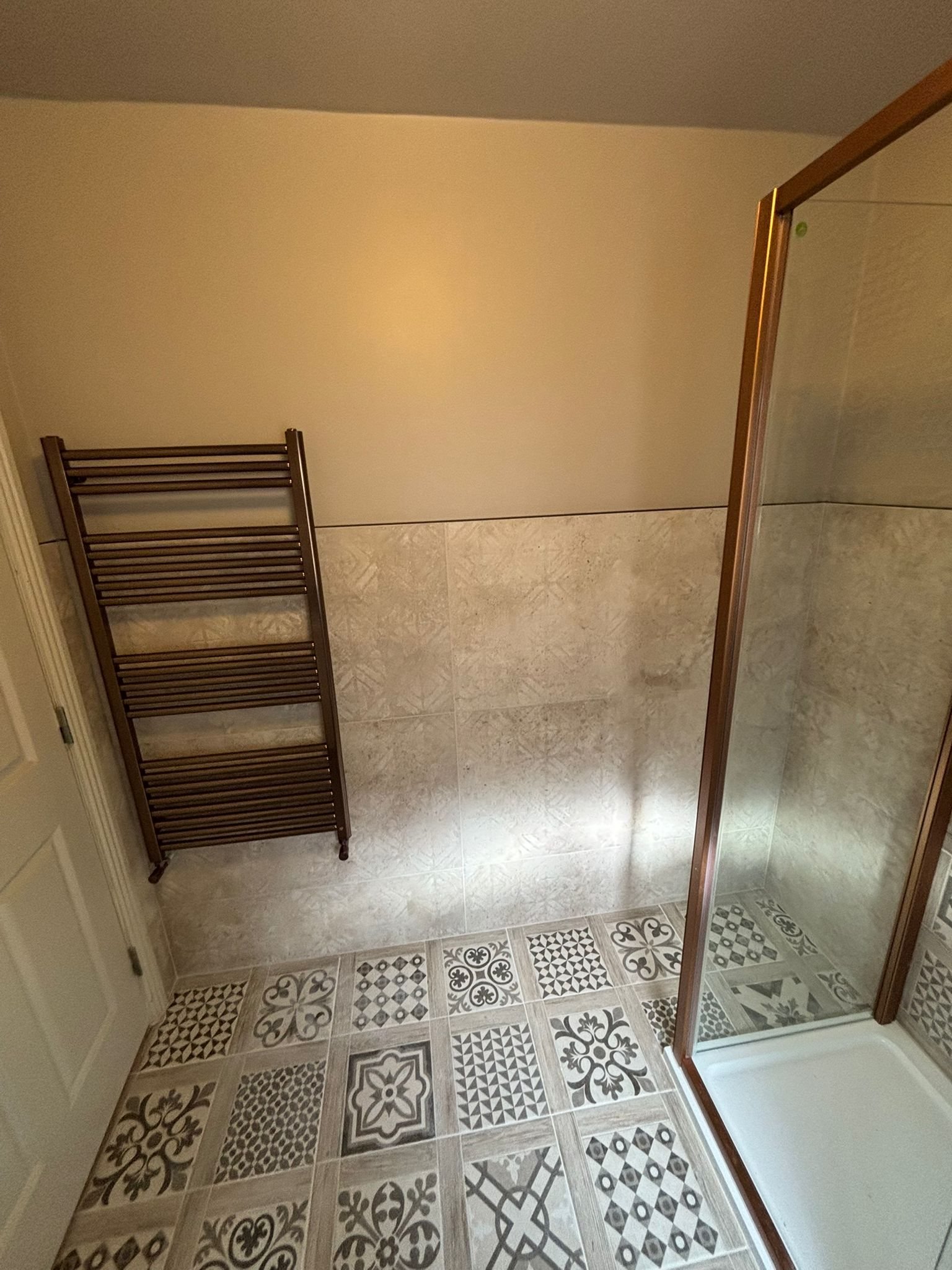 Patterned tile bathroom renovation in Glanmire Cork